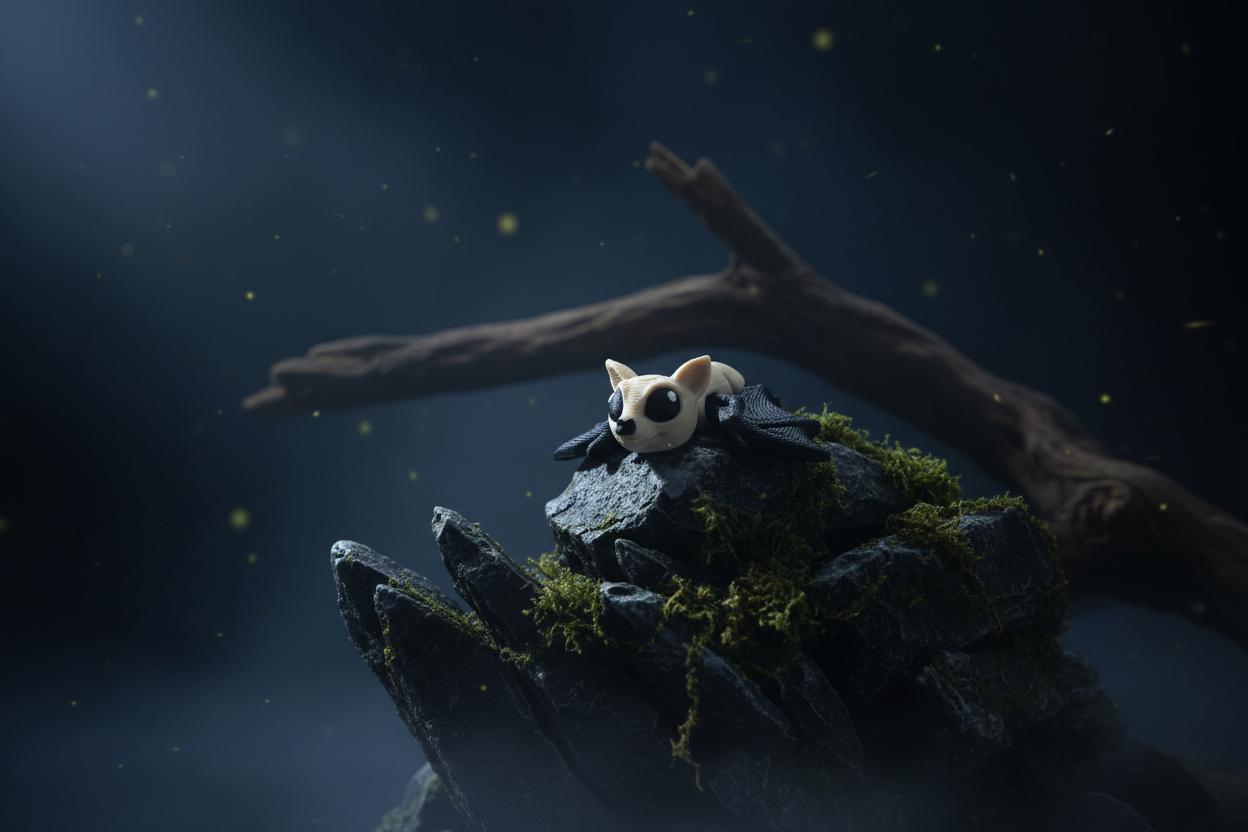Articulated Bat Toy in Nocturnal Setting
