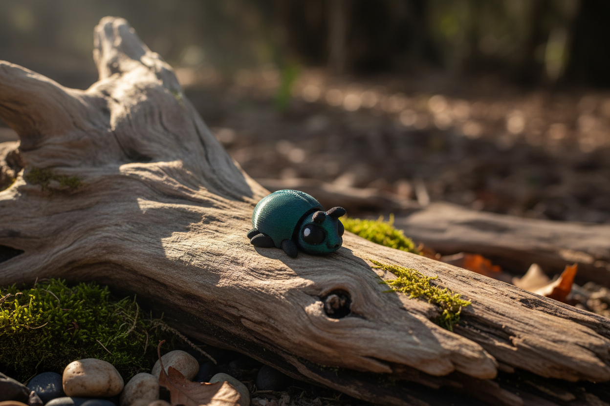 Articulated Beetle Toy in Natural Setting