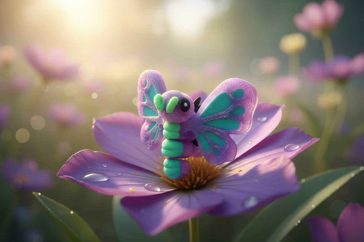 Articulated Butterfly Toy in Garden Setting