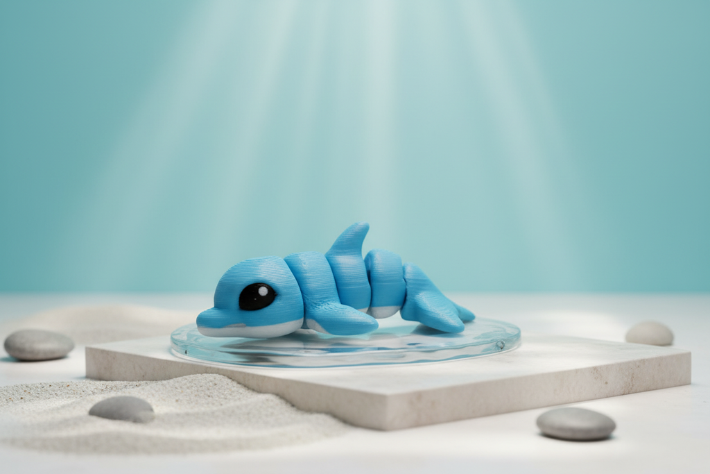 Articulated Dolphin Toy in Ocean Setting
