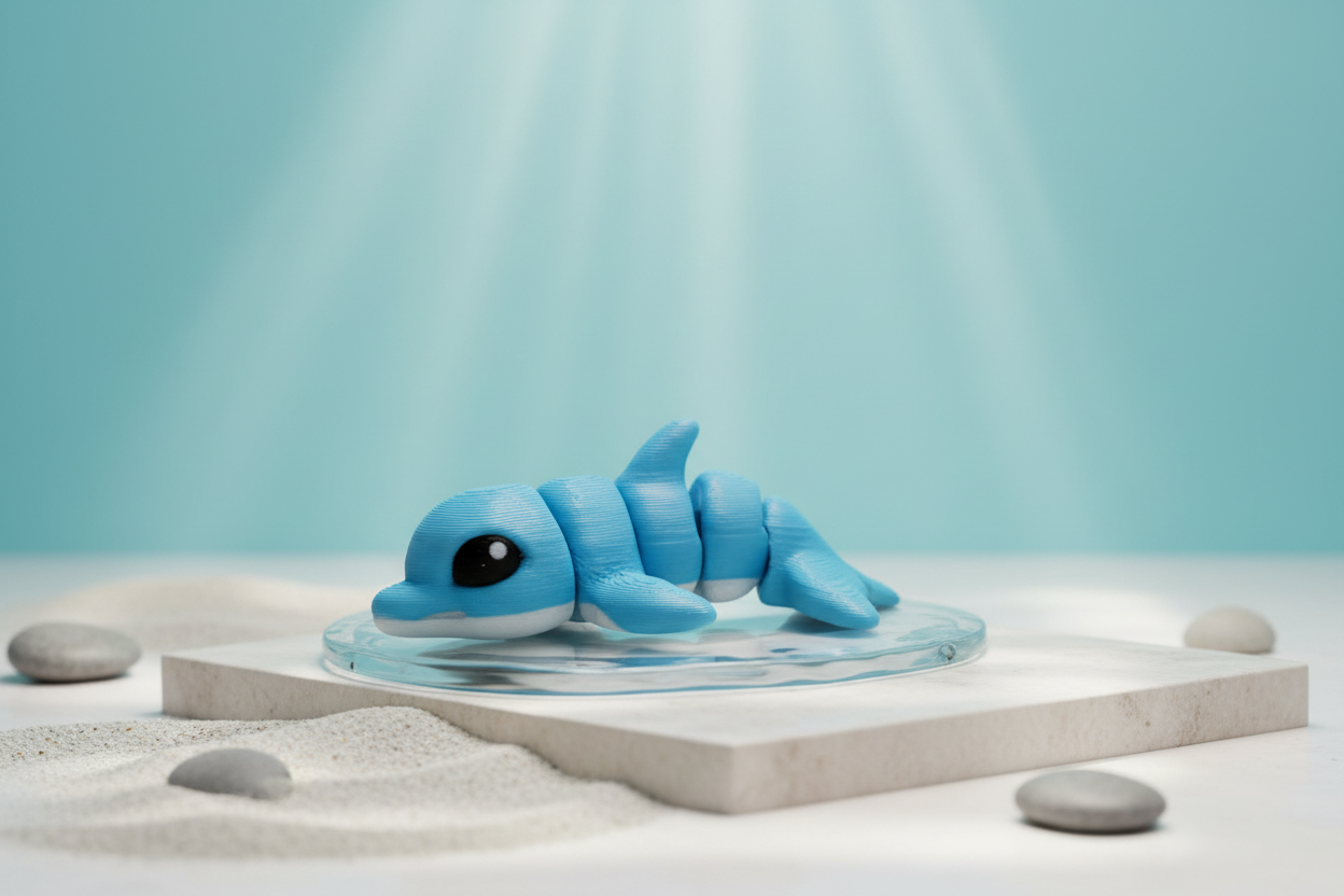 Articulated Dolphin Toy in Ocean Setting