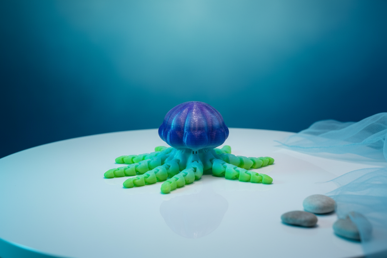 Articulated Jellyfish Fidget Toy in Ocean-Inspired Setting